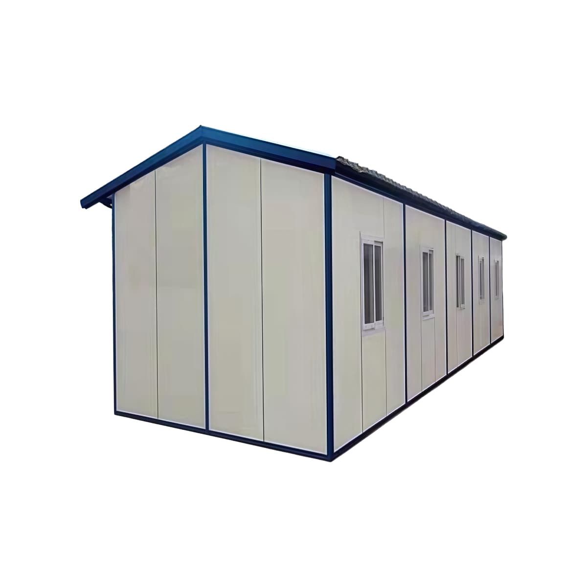 Two-storey K-Type prefabricated building under construction with structural panels staged at ground level